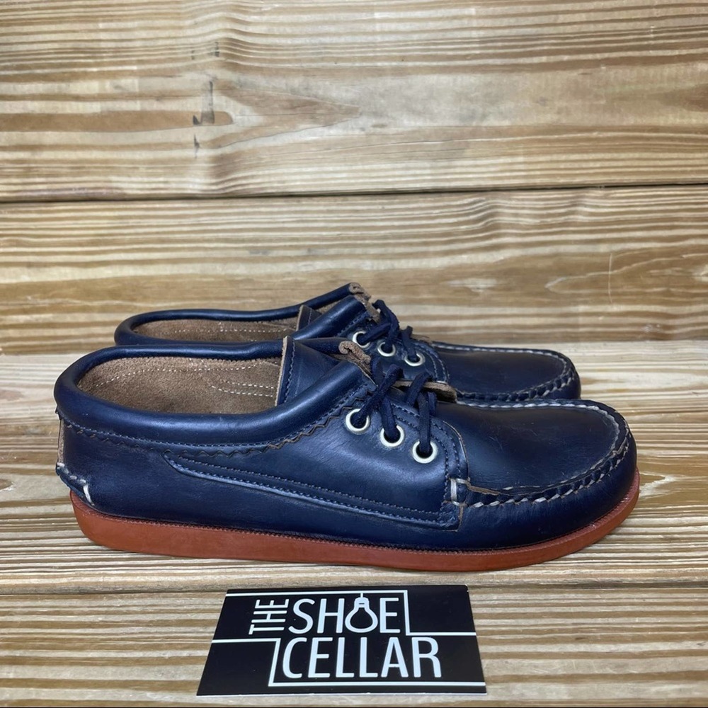 Quoddy Women’s 5 Blucher Moccasin Loafer Dark Blue Leather Lace Up Shoe